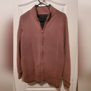 Zip-Up Cotton/Acrylic Jacket Medium Brown/Cream/Tan